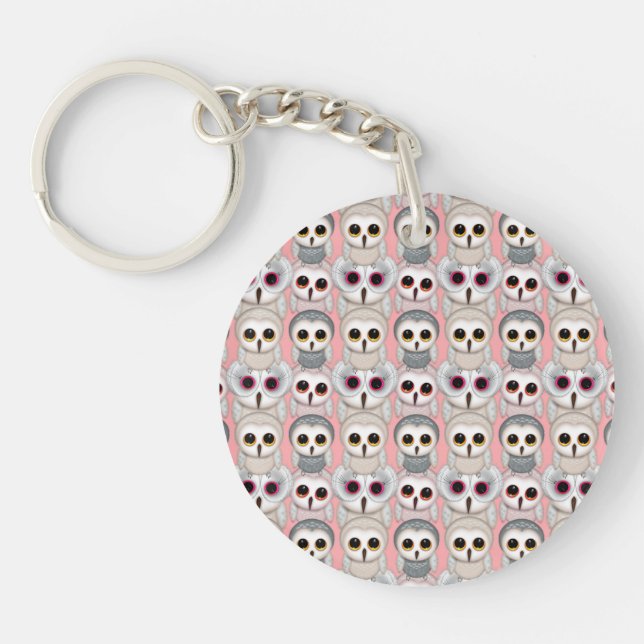 Llavero Búhos Bebés en Patrón Rosa (Frente)