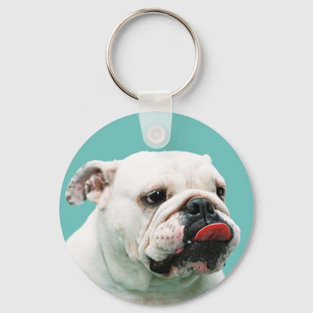 Llavero Bulldog blanco de perro lindo (Anverso)