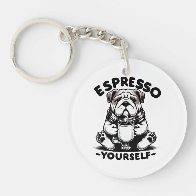 Llavero Bulldog con Espresso Caliente (Frente)
