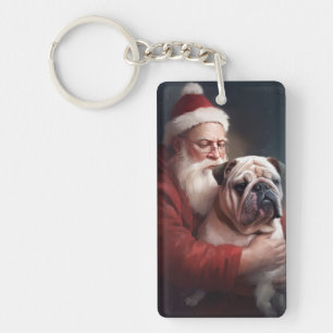 Llavero Bulldog con Santa Claus Festivo de Navidad