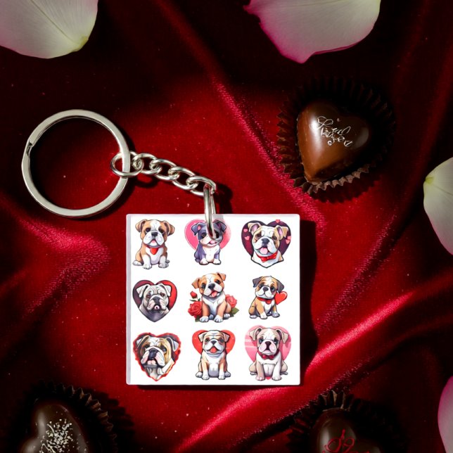 Llavero Bulldog de San Valentín (Bulldog Love Hearts Pattern Valentine Dog Keychain)