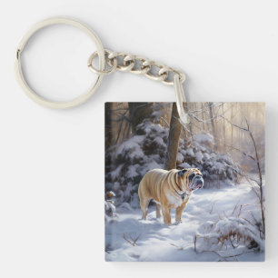 Llavero Bulldog Deja que nieve Navidad Cepillado