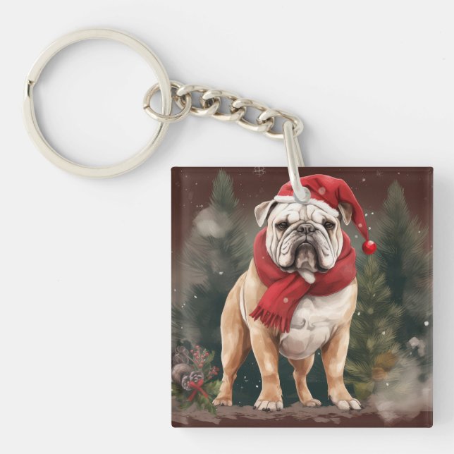 Llavero Bulldog en Navidad con Nieve (Frente)