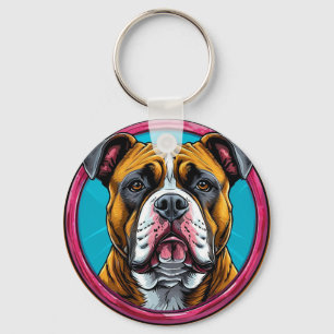Llavero Bulldog enmarcado en un diseño decorativo circular