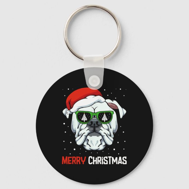 Llavero Bulldog Feliz Navidad Pajama Cute Perro Santa Somb (Anverso)