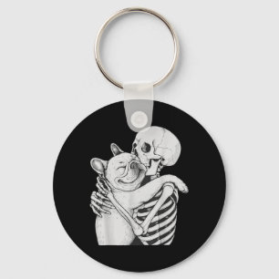 Llavero Bulldog Francés Abrazo Esqueleto Halloween Amante