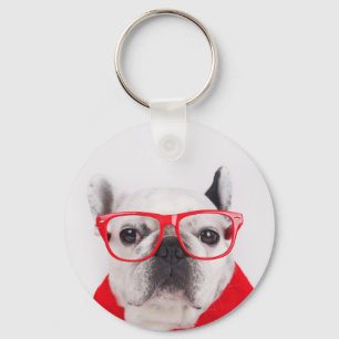 Llavero Bulldog francés con gafas y camiseta
