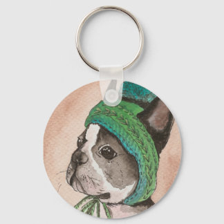 Llavero Bulldog Frances con gorro de lana