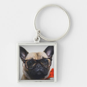 Llavero Bulldog francés con los vidrios y la pajarita