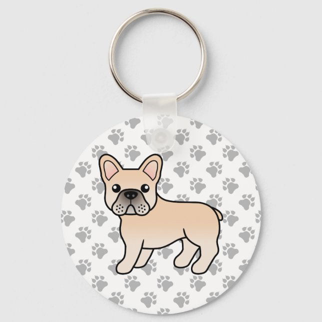 Llavero Bulldog francés crema adorable perro de caricatura (Anverso)