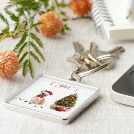 Llavero Bulldog francés curioso Navidad perro con árbol