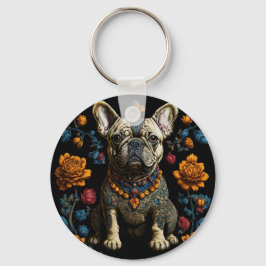 Llavero Bulldog francés de arte folclórico de México