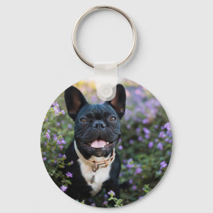 Llavero Bulldog francés en flores