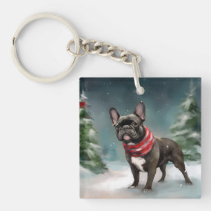 Llavero Bulldog francés en Navidades de nieve