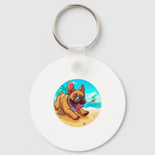 Llavero Bulldog francés en una playa