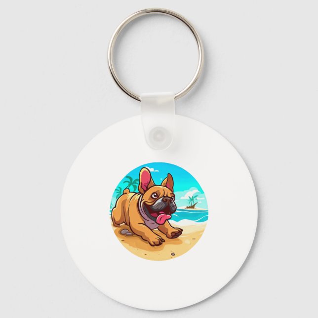 Llavero Bulldog francés en una playa (Anverso)