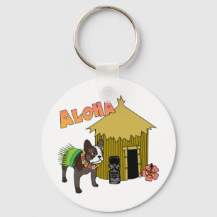 Llavero Bulldog francés hawaiano Tiki Hula Keychain