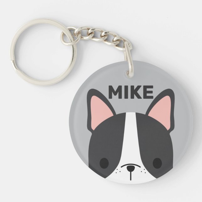 Llavero Bulldog francés lindo con nombre personalizado (Frente)