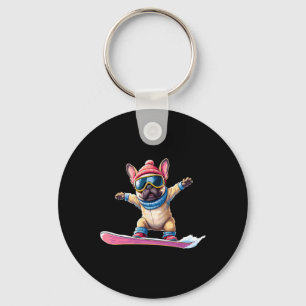 Llavero Bulldog francés lindo Snowboard Deportes de invier