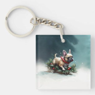 Llavero Bulldog Francés Navidad nieve invierno