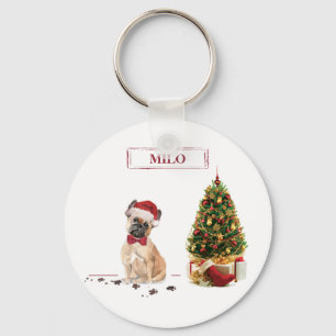 Llavero Bulldog Francés Perro Divertido de Navidad con Árb