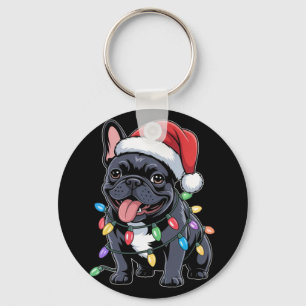 Llavero Bulldog Francés Regalos Luces de Navidad Sombrero