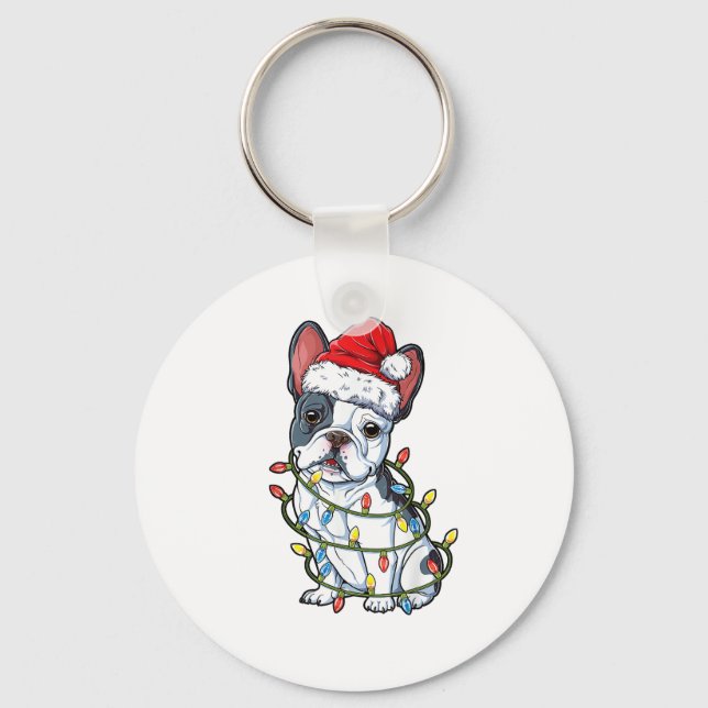 Llavero Bulldog francés Santa Christmas Tree enciende a Na (Anverso)