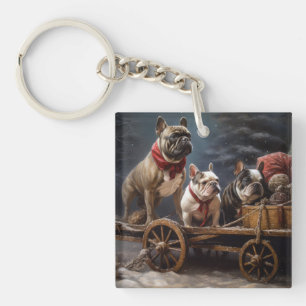 Llavero Bulldog Francés Snowy Sleigh Decoración de Navidad