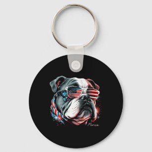 Llavero Bulldog Inglés 4 De Julio Bandera Americana Usa