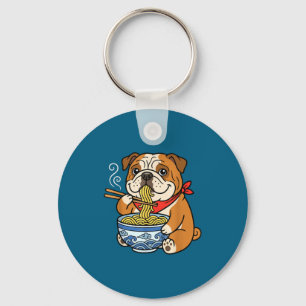 Llavero Bulldog Inglés Comiendo Ramen Japonés