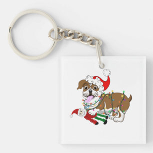 Llavero Bulldog inglés con luces de navidad