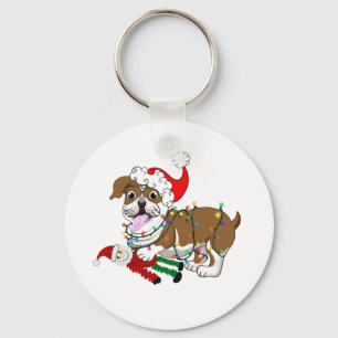 Llavero Bulldog inglés con luces de navidad
