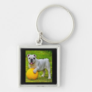 Llavero Bulldog inglés lindo Bulldog de baloncesto con reg