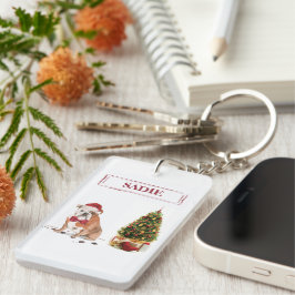 Llavero Bulldog inglés Navidades graciosos perro con árbol