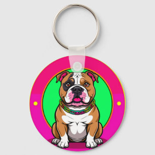 Llavero Bulldog Inglés sobre un fondo vibrante