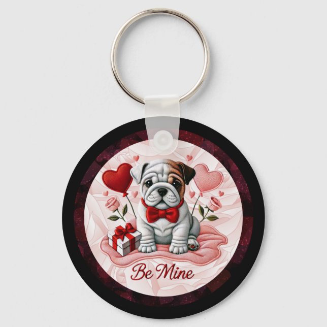 Llavero Bulldog inglés Valentine Charm Keychain (Anverso)