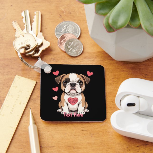 Llavero Bulldog personalizado con mensaje de corazón (Escritorio )