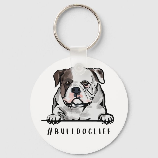 Llavero Bulldog Vida Bulldog inglés Ilustracion  montaña r (Anverso)