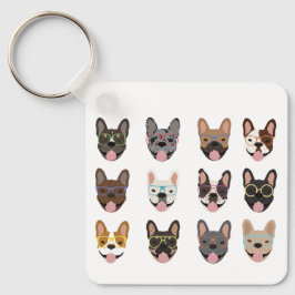 Llavero Bulldoges franceses cortos con lentes