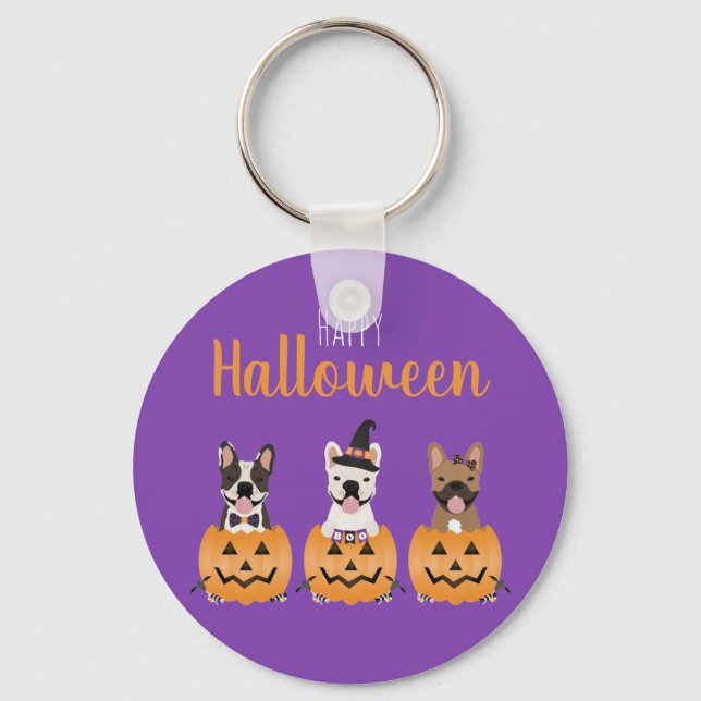 Llavero Bulldoges franceses felices Halloween (Anverso)