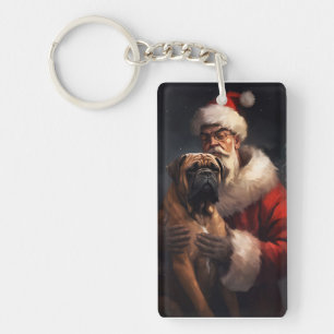 Llavero Bullmastiff Con Santa Claus Navideño Festivo