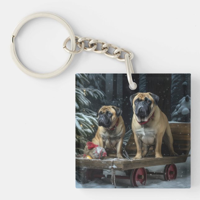 Llavero Bullmastiff Decoración de Navidades Snowy Sleigh (Frente)