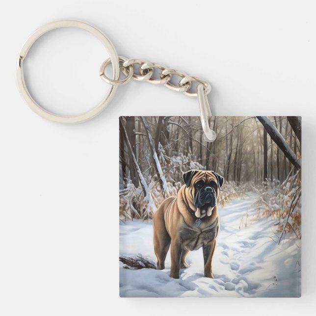 Llavero Bullmastiff deja que nieve Navidades (Frente)