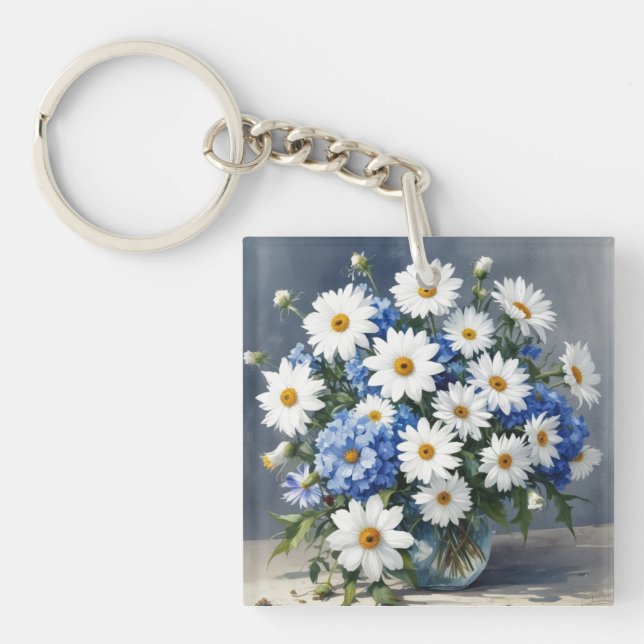 Llavero Bunch of Flowers Elegant Daisies Watercolor (Frente)