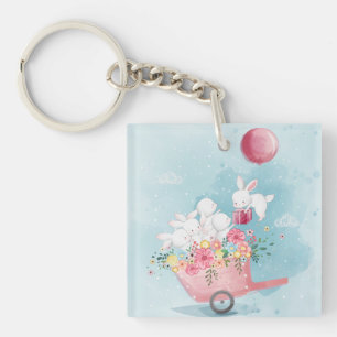 Llavero Bunnies de acuarela cúpula
