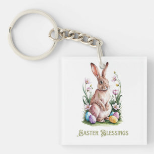 Llavero Bunny and Flowers de cuatricromía de Pascua