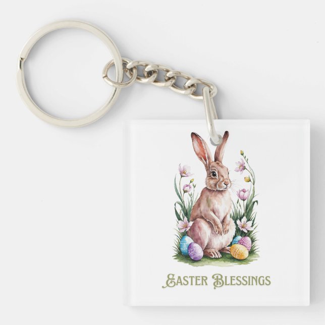 Llavero Bunny and Flowers de cuatricromía de Pascua (Frente)