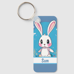 Llavero Bunny blanco de Pascua con nombre de Personalizabl