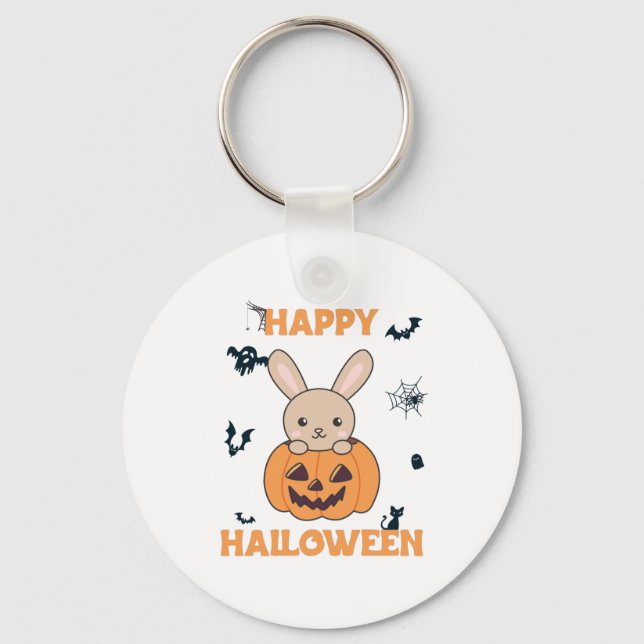 Llavero Bunny In Pumpkin Cute Bunnies Feliz Halloween (Anverso)