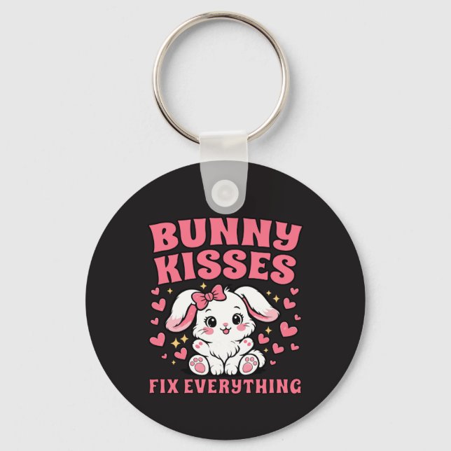 Llavero Bunny Kisses Fix Everything - Cute Bunny Design (Anverso)